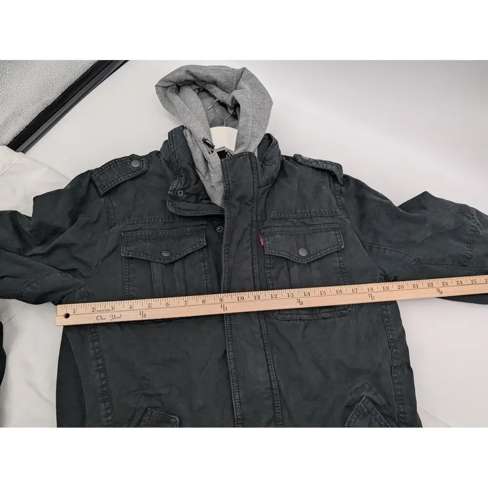 Levi's Sherpa Lined Men's Jacket Small Removable Gray Hood Utility Chore Ranch - Picture 7 of 9